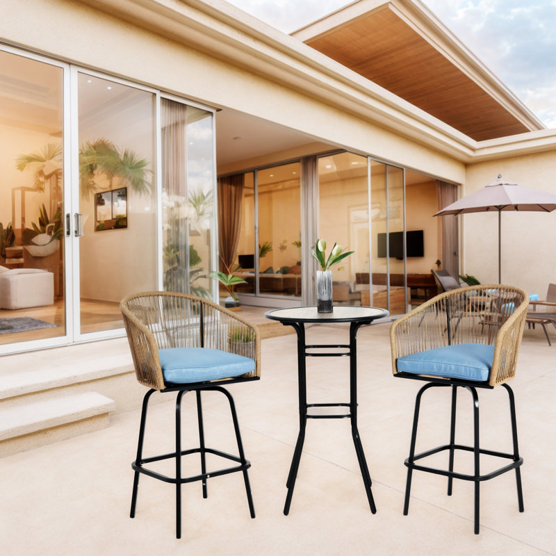 3Pcs Outdoor Bar Set, Blue