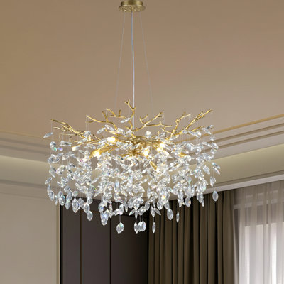 Lustre en cristal 14 lumières à branches à intensité variable pour salle à manger