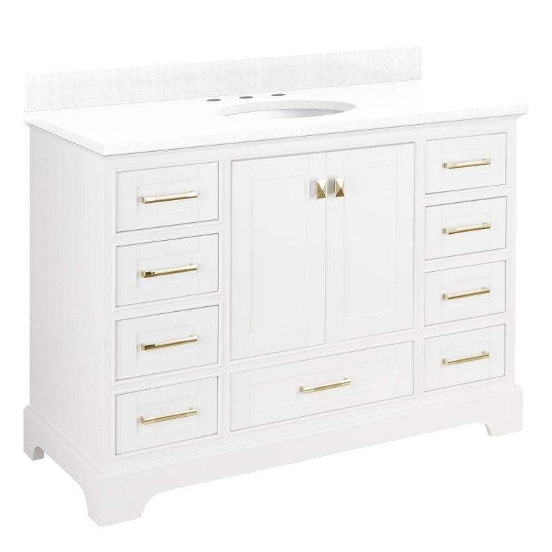 Quen 48" Freestanding Single Basin Vanity Set with Cabinet, Vanity Top, and Oval Undermount Sink, Soft White