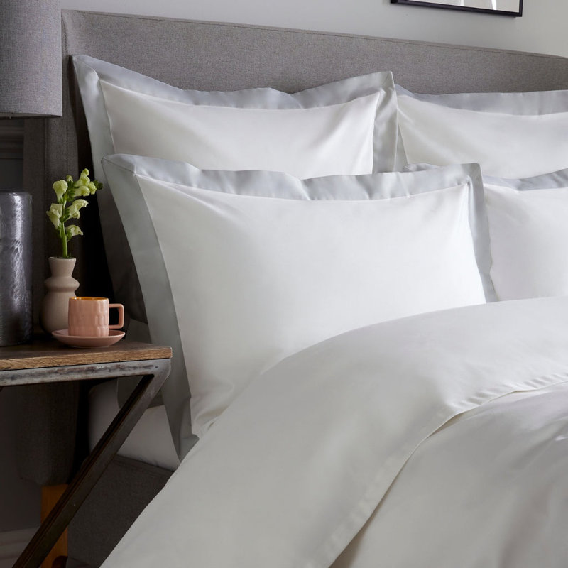 Kento 100% Sateen Cotton Oxford Pillow Case, White/Grey