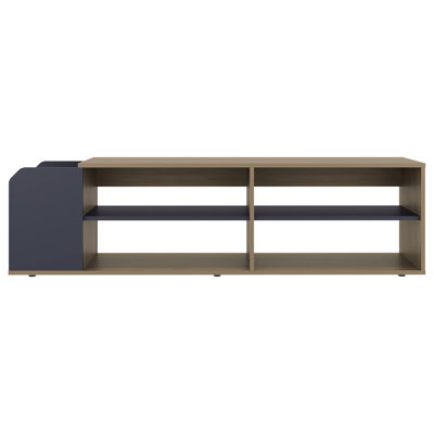 Meuble télé pour espace multimédia, étagères ouvertes pour livres et appareils multimédias, couleur chêne naturel bleu, poids du colis : 21,7 kg (47,84 lb), console compacte avec étagères, esthétique, idéale pour les salons contemporains, 16,68
