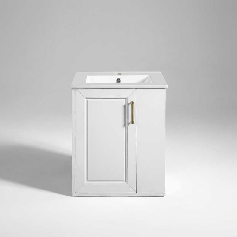 Ensemble de meuble-lavabo mural moderne avec lavabo en céramique et armoire de rangement intégrée