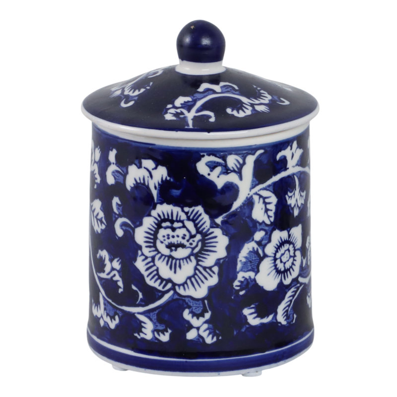 Bougie parfumée en céramique avec couvercle Beverly Beach pour bibliothèque - décor moderne pour table basse, chambre à coucher ou salon - 6 po, blanc et bleu