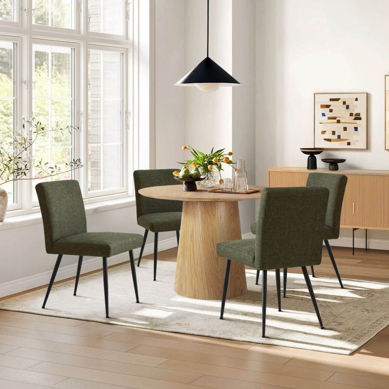 Set of 4 Upholstered Dining Chairs, Green