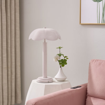 15.25" Metal Table Lamp With Pink Shade