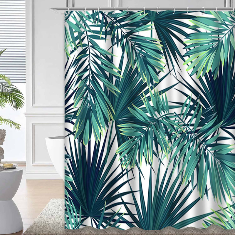 Rideau de douche abstrait vert tropical avec 12 crochets, L 72 po x l 78 po