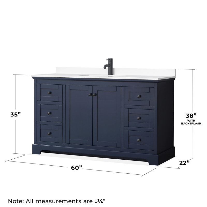 Ensemble de meuble-lavabo simple 60 po avec miroir Avery, Marbre de culture blanc, Bleu foncé, Noir mat