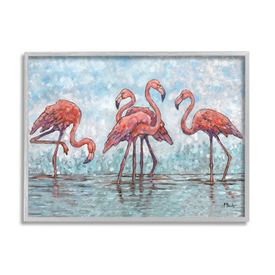 Flamants roses dans le style impressionniste de la lagune par Paul Brent - Impression sur bois