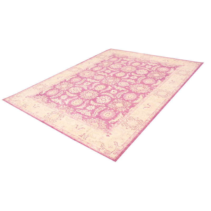 Tapis rose en laine noué à la main de conception unique 10 pi x 13 pi 10 po New Age