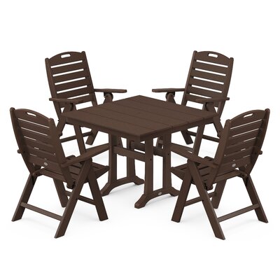 Nautical Folding Highback Chair 5-Piece Farmhouse Trestle Dining Set -  POLYWOOD®, PWS639-1-MA