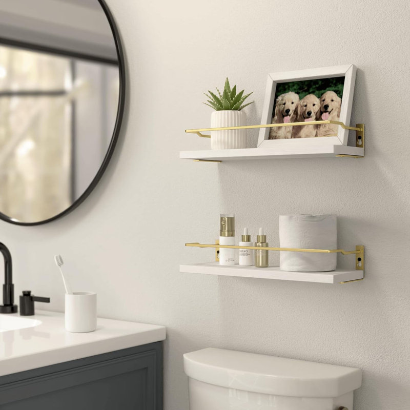 Haddam Bathroom Shelves, White/Gold, 2