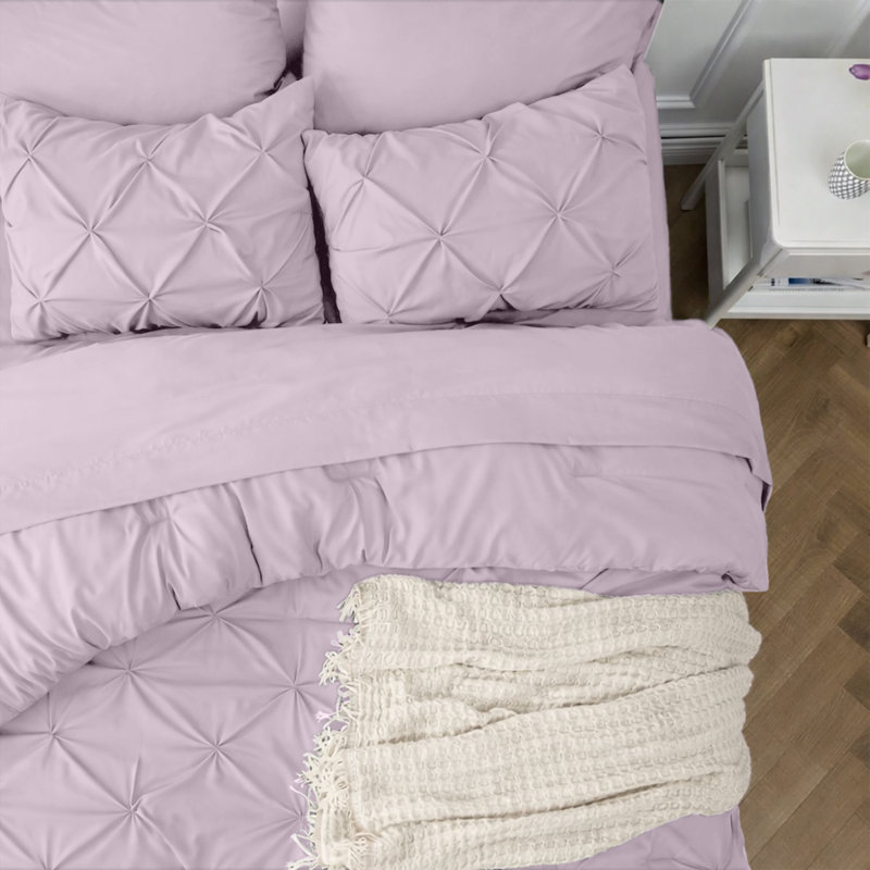 Microfiber Pintuck Duvet Cover Set – 2 Pillowcases, Blush Pink, Double Duvet Cover + 2 Standard Pillowcases