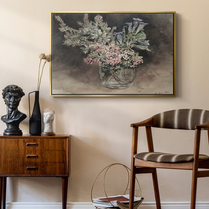 Botanique rétro - XXIX, Toile avec cadre flottant or, H 25 po x l 37 po x P 2 po