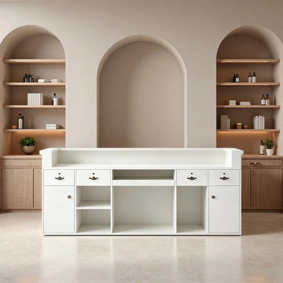 Bureau de réception robuste en rotin rétro - 86,61 pouces Bureau commercial pour le bureau, la vente au détail et les affaires