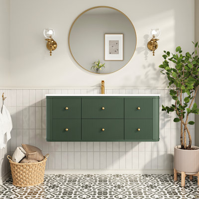 Meuble-lavabo mural simple 48 po avec lavabo flottant vert