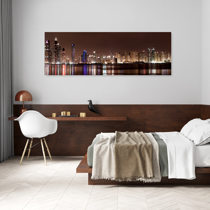 City Night Reflections Abstract Contemporary Art City, art mural, H 20 po x l 60 po