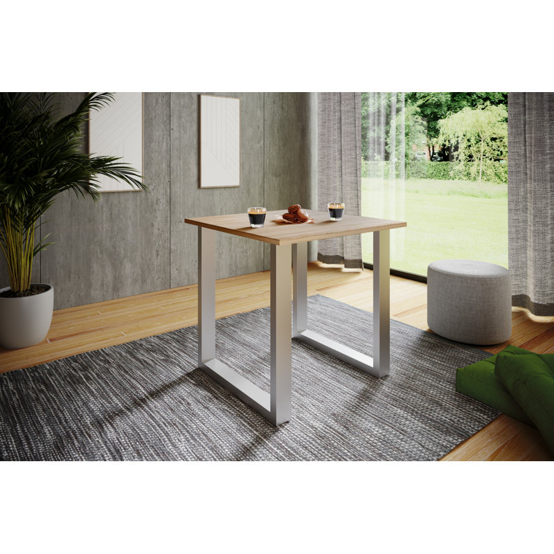 Alexious Metal Base Dining Table, 76cm H x 80cm W x 50cm D, Browning, Natural brown