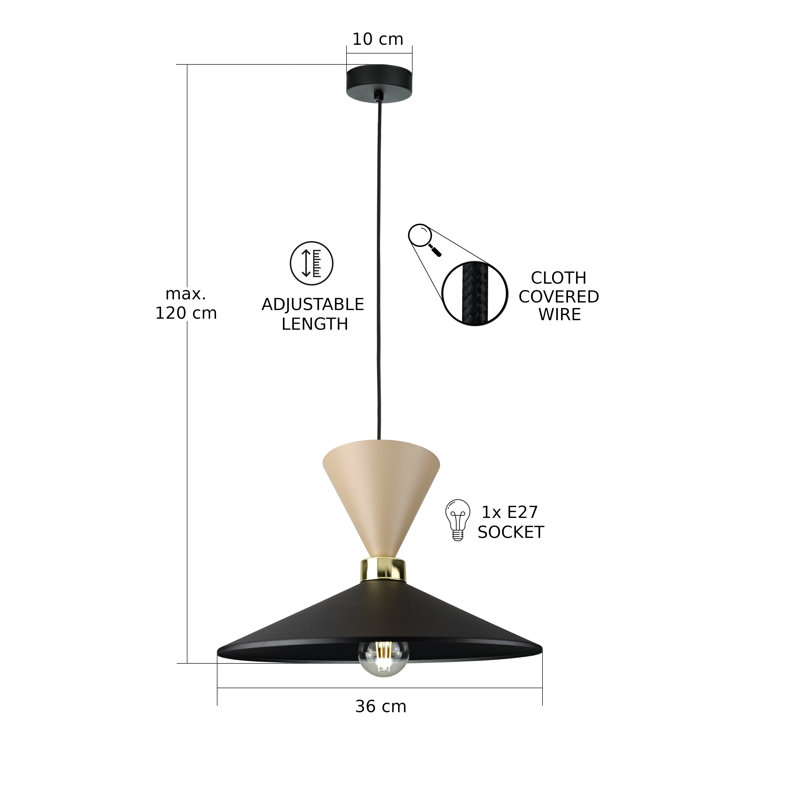 1 - Light Matte Black Dome Pendant, Latte/Black