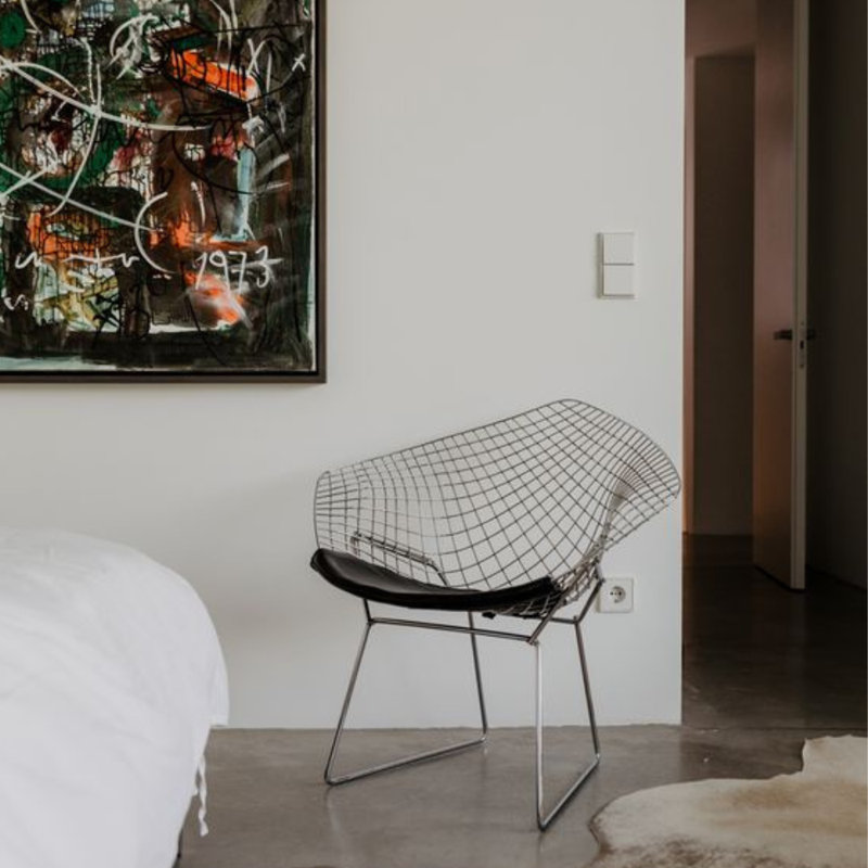 Chaise d'appoint rembourrée en maille Drews, Noir, Chrome chrome