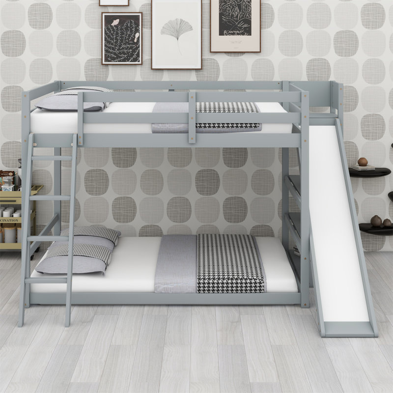 Lit mezzanine avec 7 tiroirs, 2 tablettes et un bureau, Gris
