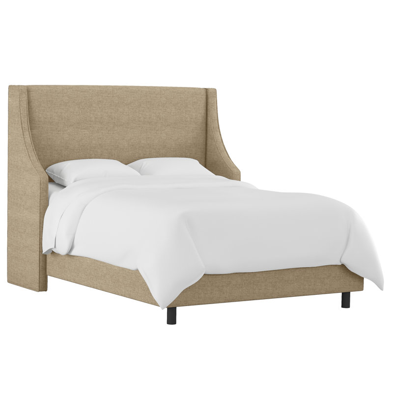 Lit tapissier standard à profil bas Bernadine, Lin naturel texturé Zuma, Double