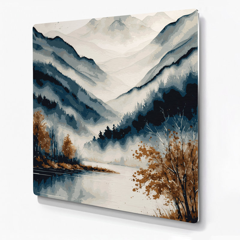 Aquarelle paysage 33, art mural en métal beige, H 12 po x l 12 po
