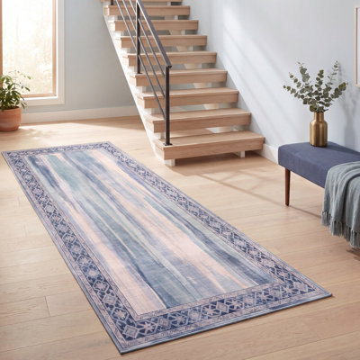 Tapis bleu marine abstrait moderne en polyester lavable Harbor