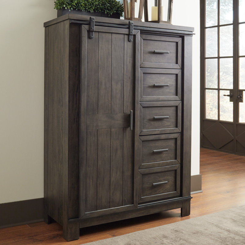 Commode à 5 tiroirs l 54 po avec porte coulissante et queue d'aronde Lexee