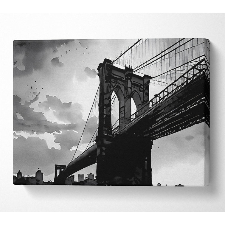 Brooklyn Bridge Sunset B N W - Wrapped Canvas Print