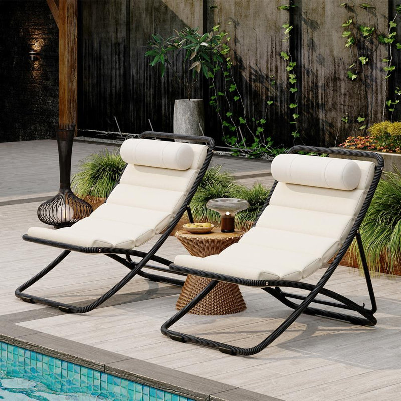 Chaise pliante d'extérieur 2 pièces, Noir