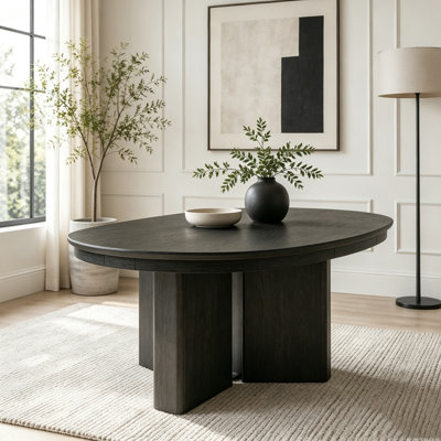 Oval Extendable Dining Table, Modern Farmhouse Kitchen Table with Pedestal Base and Adjustable Foot Pads