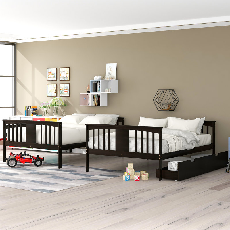 Anjuma Kids Full Over Full Bunk Bed with Drawers, Espresso