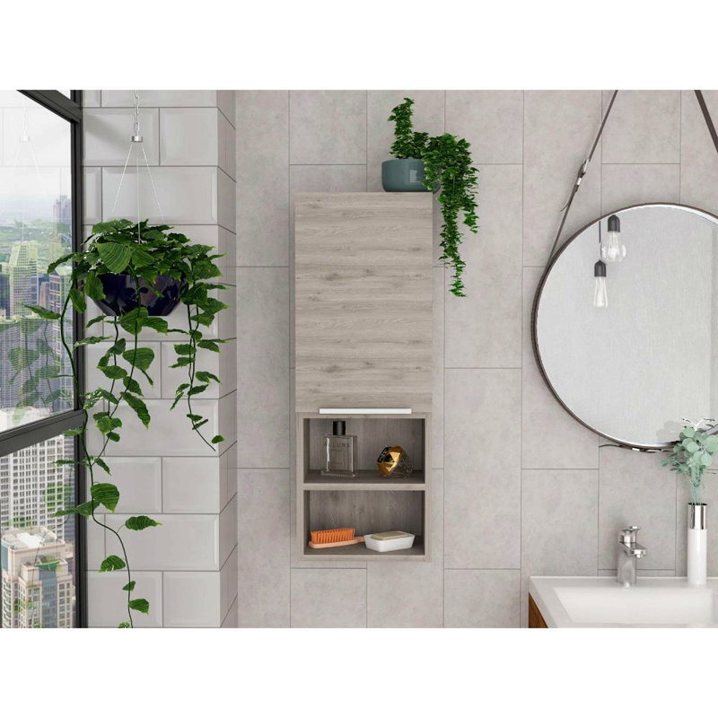 Medicine Cabinet, Two Shelves, Single Door Cabinet, Two Interior Shelves, Light Natural