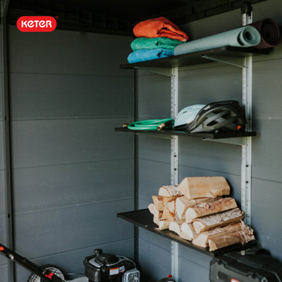 Keter Storage Shed Shelf Kit 40 Inch Easy Assembly Steel Reinforced Utility Kit with Heavy Duty Brackets and Rails, Black