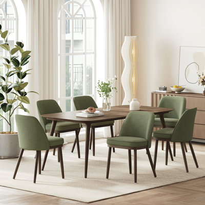 Modern Upholstered Dining Chair with Curved Back and Solid Wood Legs
