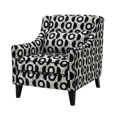 Viani Accent Chair With Round Eye Pattern, Solid Wood, Black Chenille