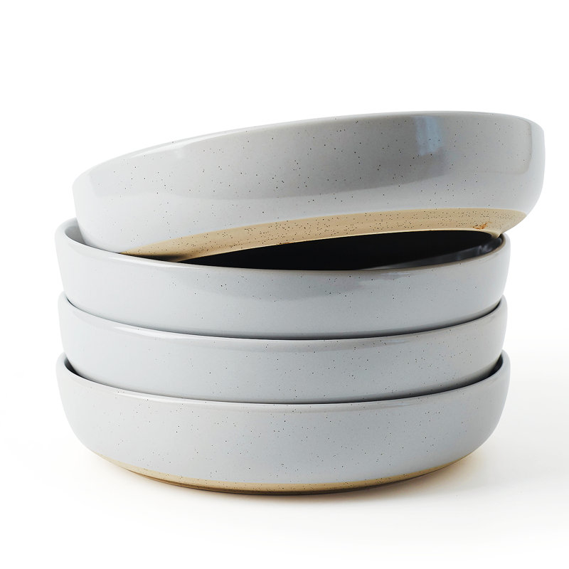 Stoneware Pasta Bowl Set (Set of 4), 976ml Bowls, Light Grey