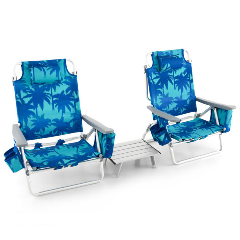 2 Packs 5-Position Outdoor Folding Backpack Beach Table Chair Reclining Chair Set