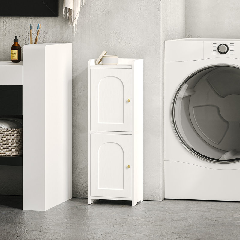 Bathroom Storage Cabinet, Corner Floor Cabinet with 2 Doors and Adjustable Shelf, Narrow Toilet Paper Cabinet, Bathroom Organizer for Small Spaces