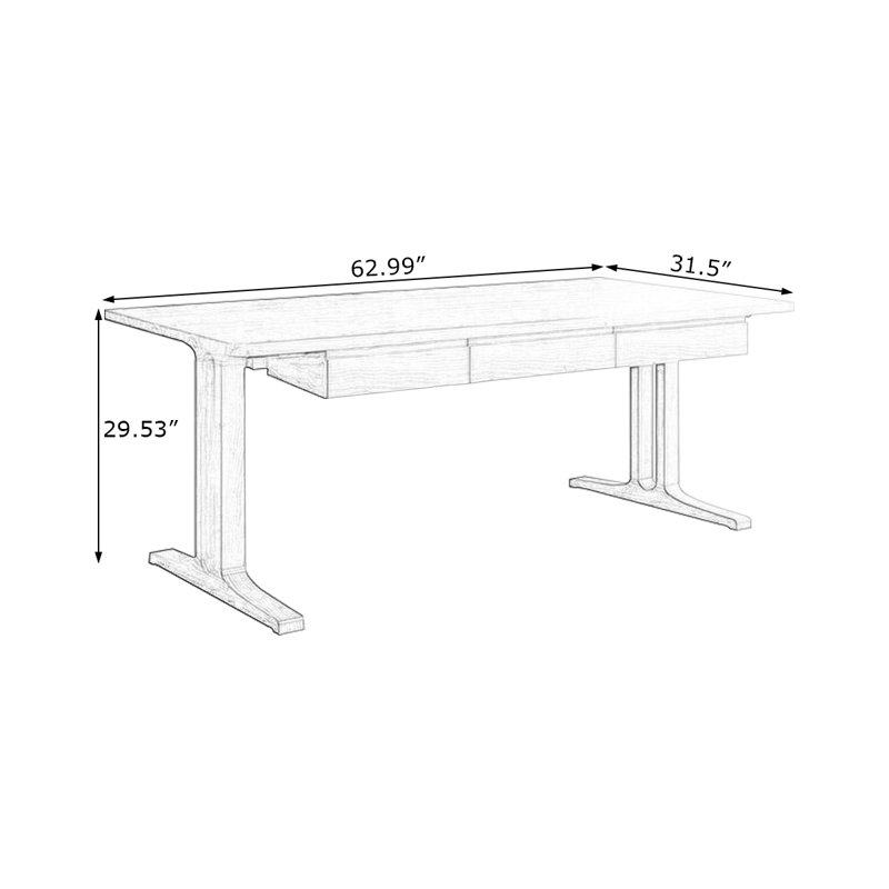 Cherry Rectangular Solid Wood with 3 drawers desk, 29.53" H x 62.99" W x 31.5" D