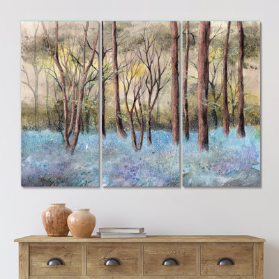 «Green Forest with Tall Trees And A Bluebell Glade», reproduction d'art sur toile traditionnelle