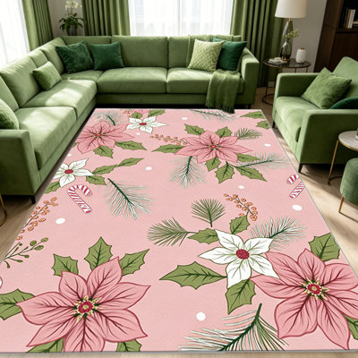 Tapis de Noël blush rose pour le salon, doux et confortable, adapté à toutes les saisons, facile à entretenir, tapis d'intérieur lavable à la machine, sous la table de ferme convenant à la chambre à coucher, à la salle à manger, au bureau, au balcon, au patio