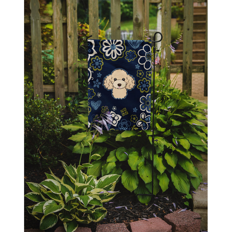 Terrier en fleurs à 2 côtés en polyester 15 x 11,5 po drapeau de jardin, Caniche (pêche)