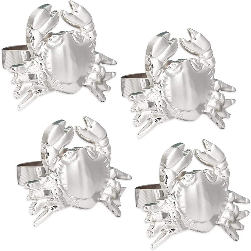 Ensemble de 4 rondelles de serviette dorées en métal Crabe, Argent