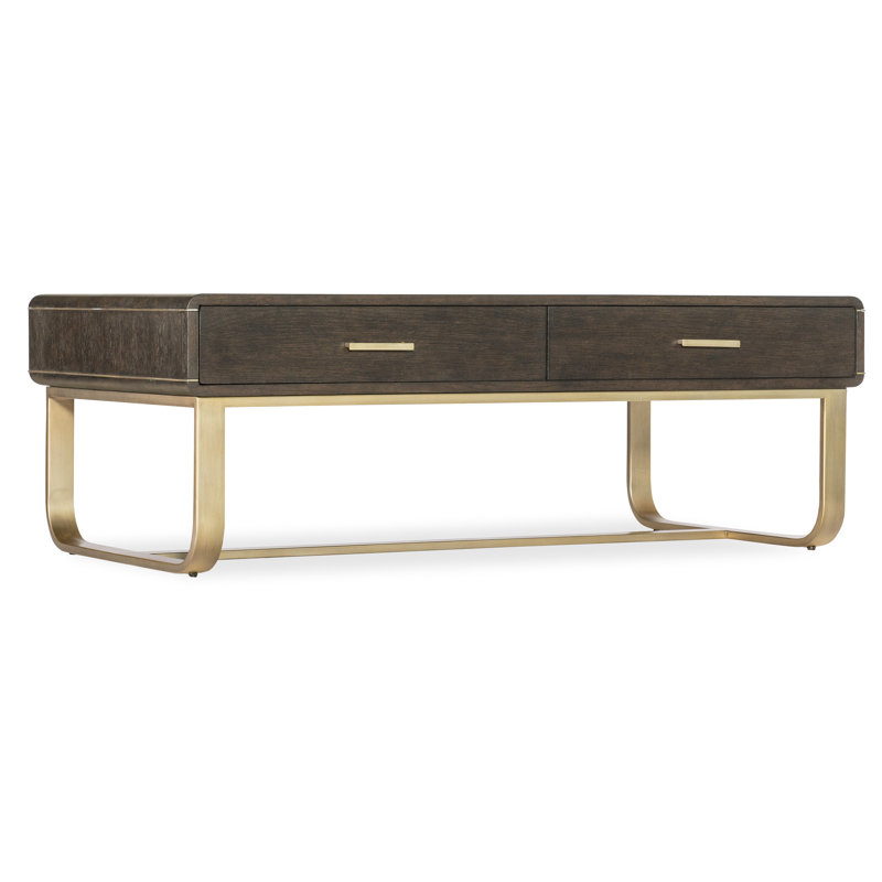 Rustic Brown and Gold Wood Metal Storage Cocktail Table