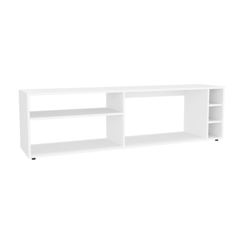 Meuble télé moderne de 63 po avec 3 tablettes ouvertes, bouteille blanche pour support d’ameublement, blanc, Blanc