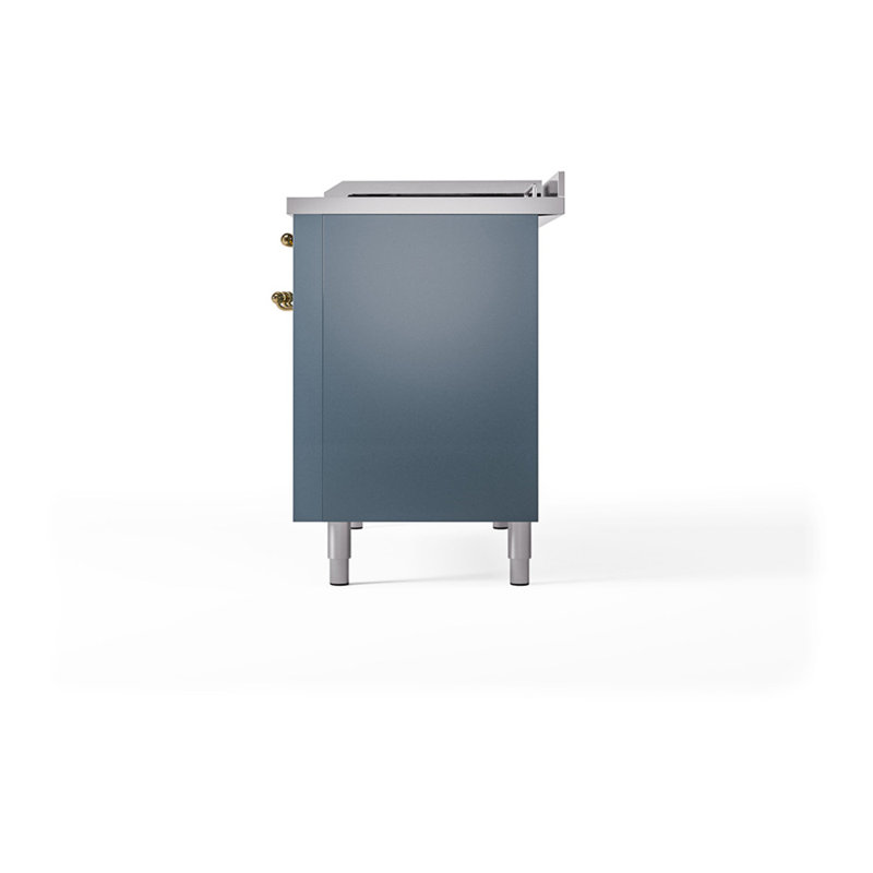 ILVE Nostalgie II Noblesse 48 in Dual Fuel Range, 8 Burner, Griddle, Liquid Propane, Blue Gray/Brass