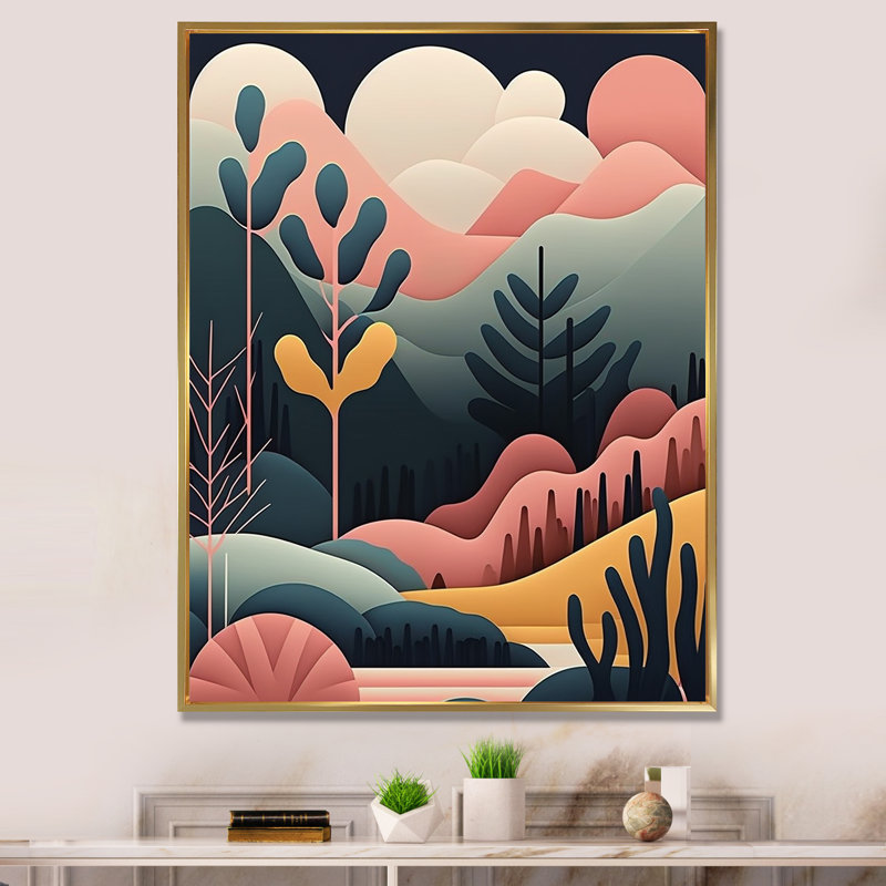 Impression graphique sur toile, paysage de pleine lune, Cadre flottant doré, H 40 po x l 30 po x P 1,5 po