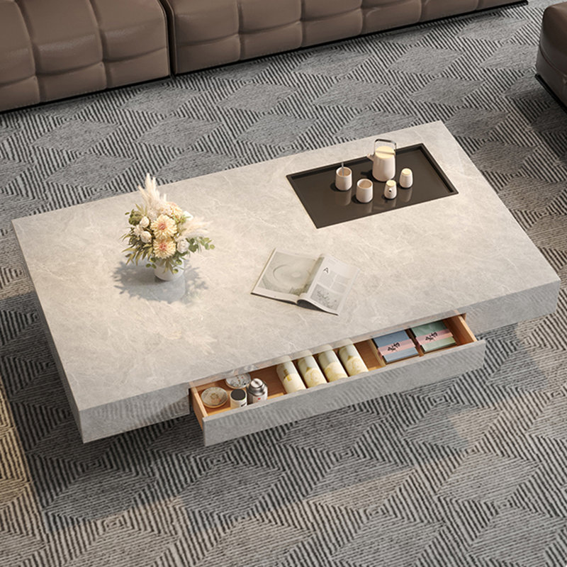 Simple rectangular rock slab floating coffee table, 13.8" H x 55.1" L x 31.5" W