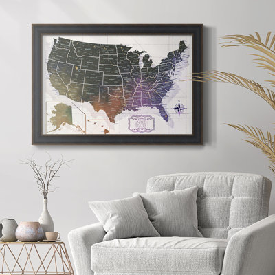 Push Pin Travel Map - Vintage USA Map Framed Canvas Wall Art Print